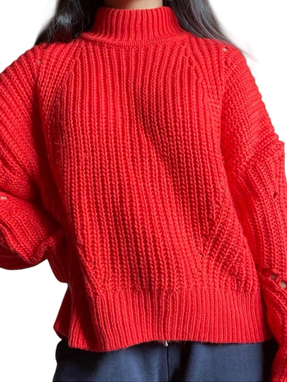 H&M Bright Red Orange Chunky Turtleneck Sweater